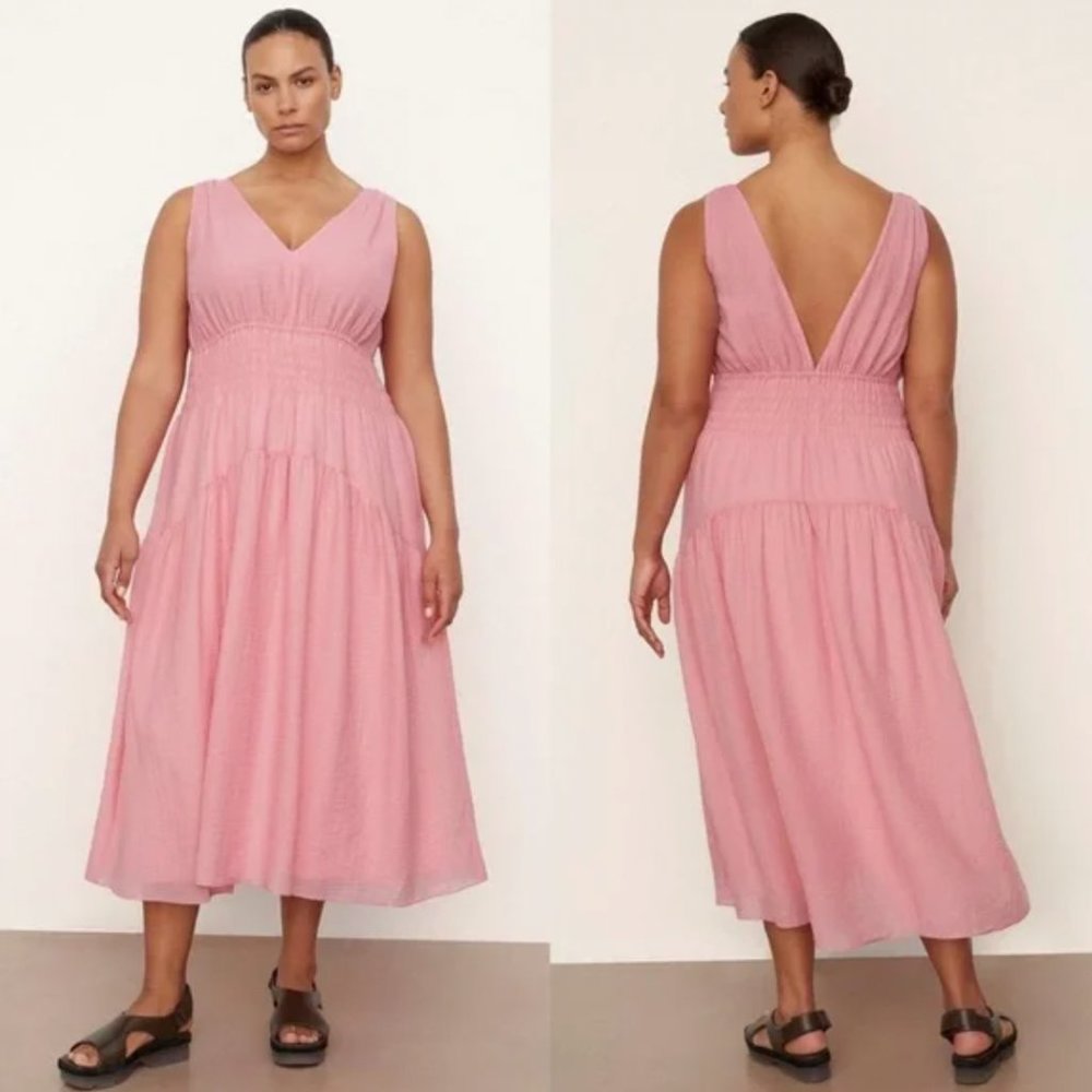 Vince Women's Smocked V-Neck Plus Size Dress in Pink